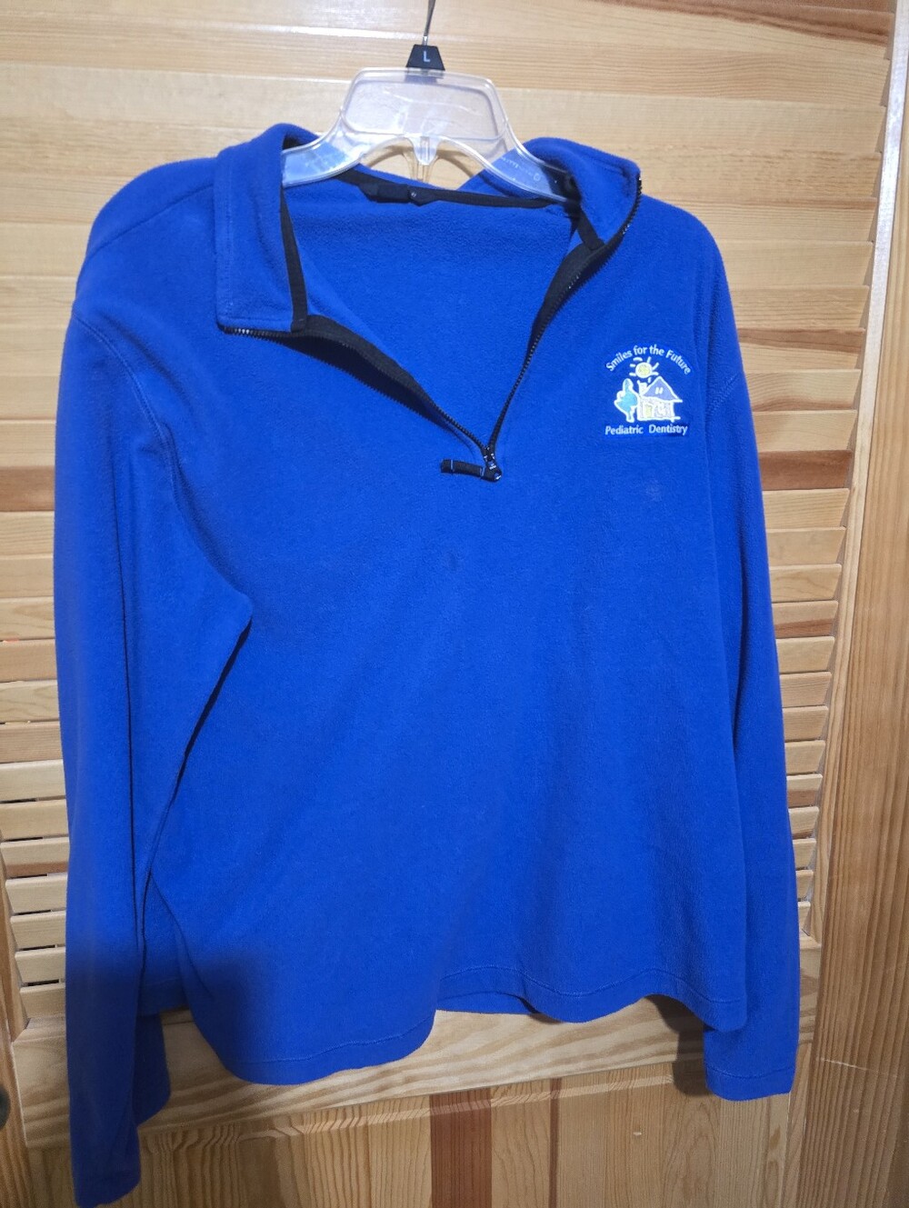 Lands End Royal Blue Quarter-Zip Fleece Pullover with Embroidered Logo - Large
